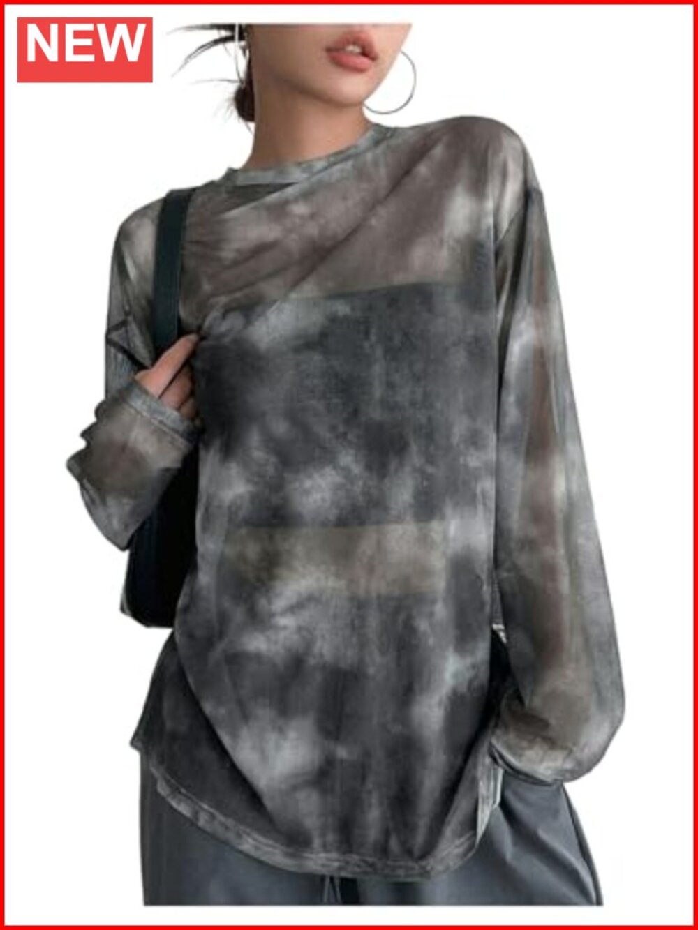 Y2K Sheer Mesh Long Sleeve Top Women's Tie Dye Oversized See Through Tee
